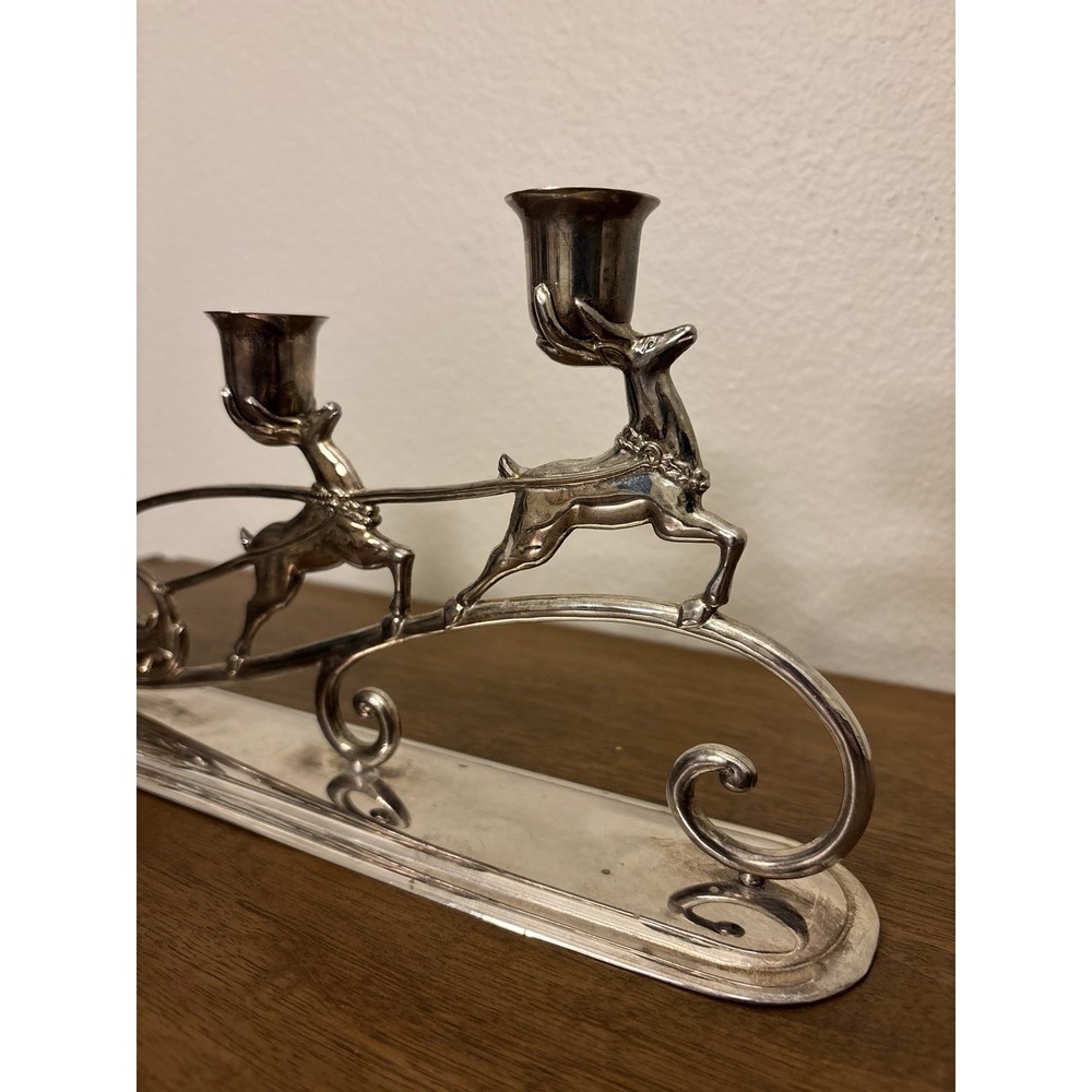 Vintage Silverplated Santa & Reindeer Candelabra - Picture 3 of 4